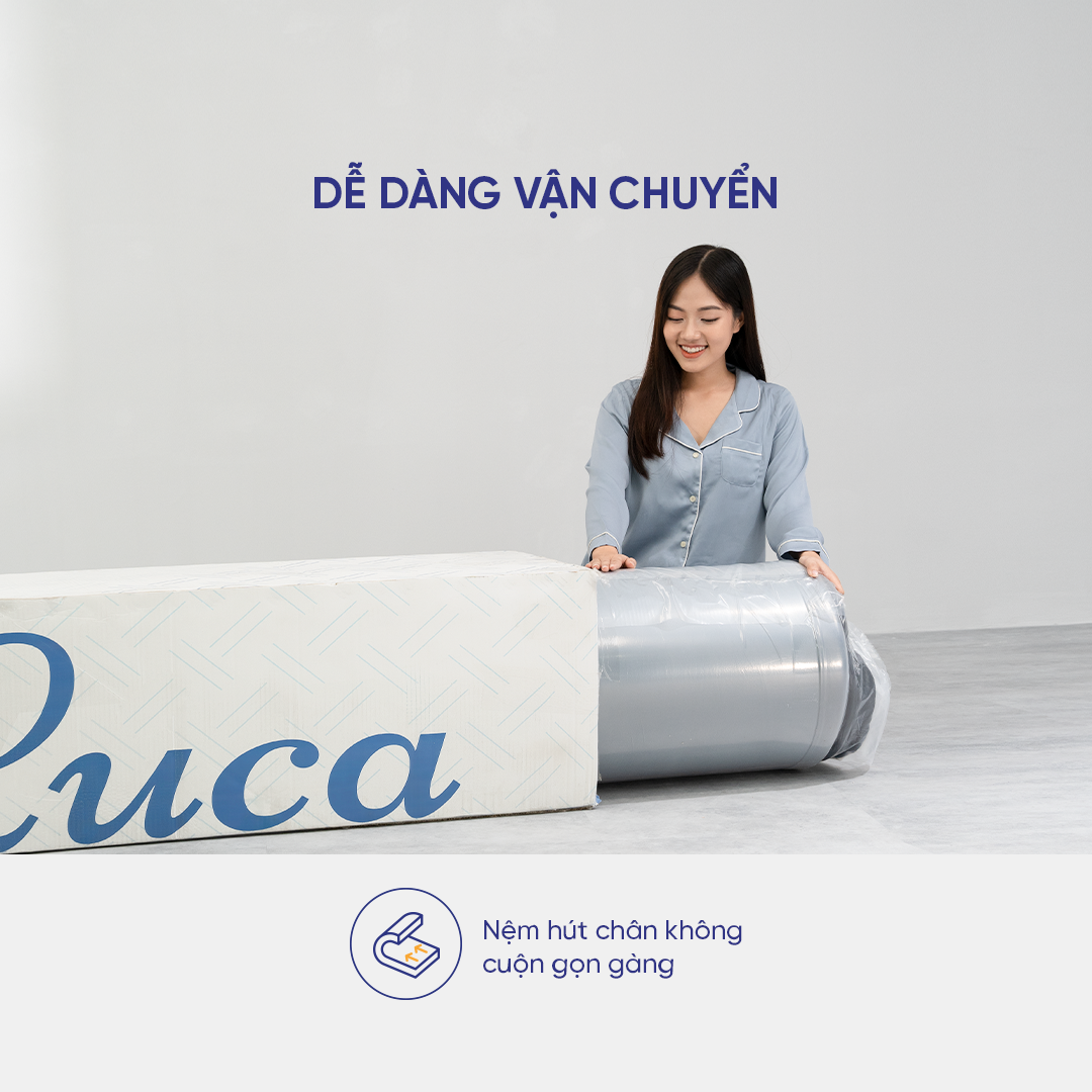 Nệm foam cao cấp cuộn hút chân không Amando Luca kết hợp Charcoal Gel và Green Tea êm ái mát lạnh khi nằm