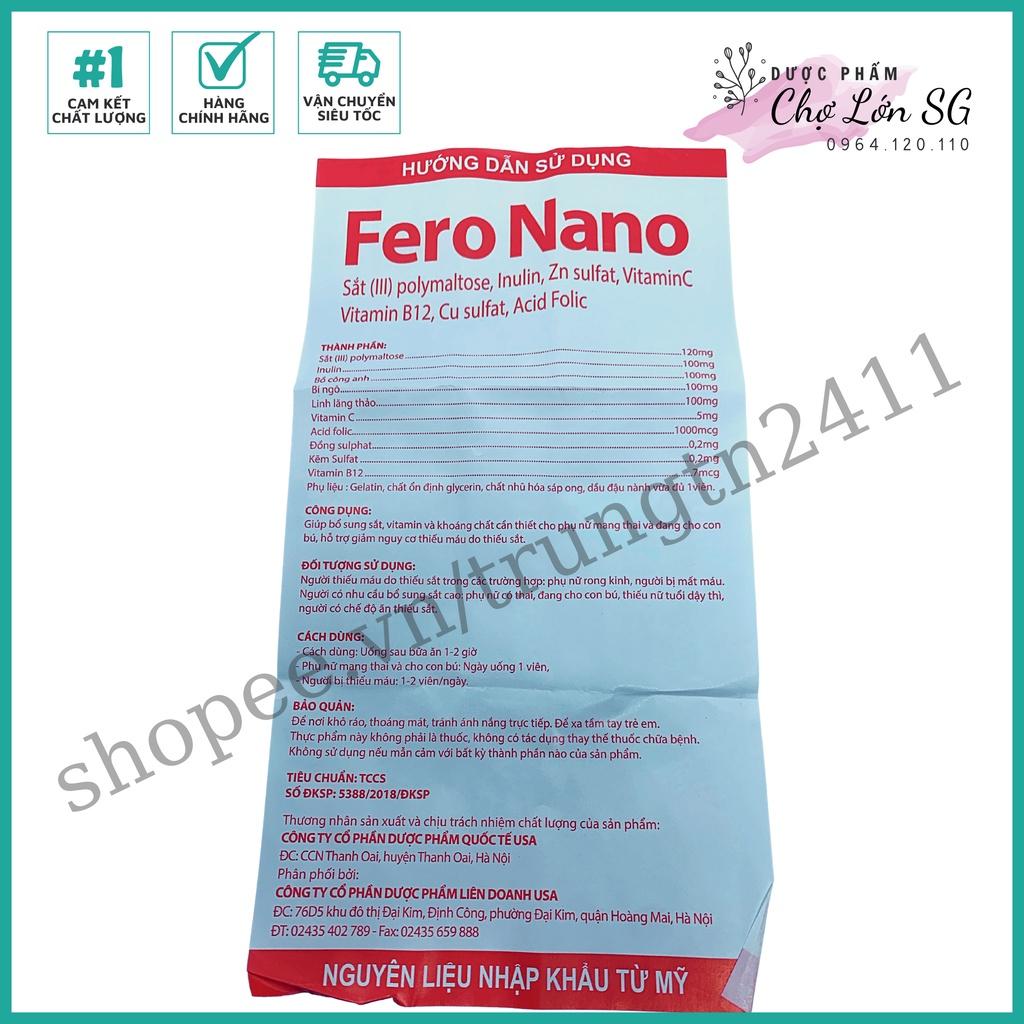 Viên uống bổ máu FERO NANO bổ sung Sắt, Acid Folic giảm tình trạng thiếu máu - Hộp 30 viên