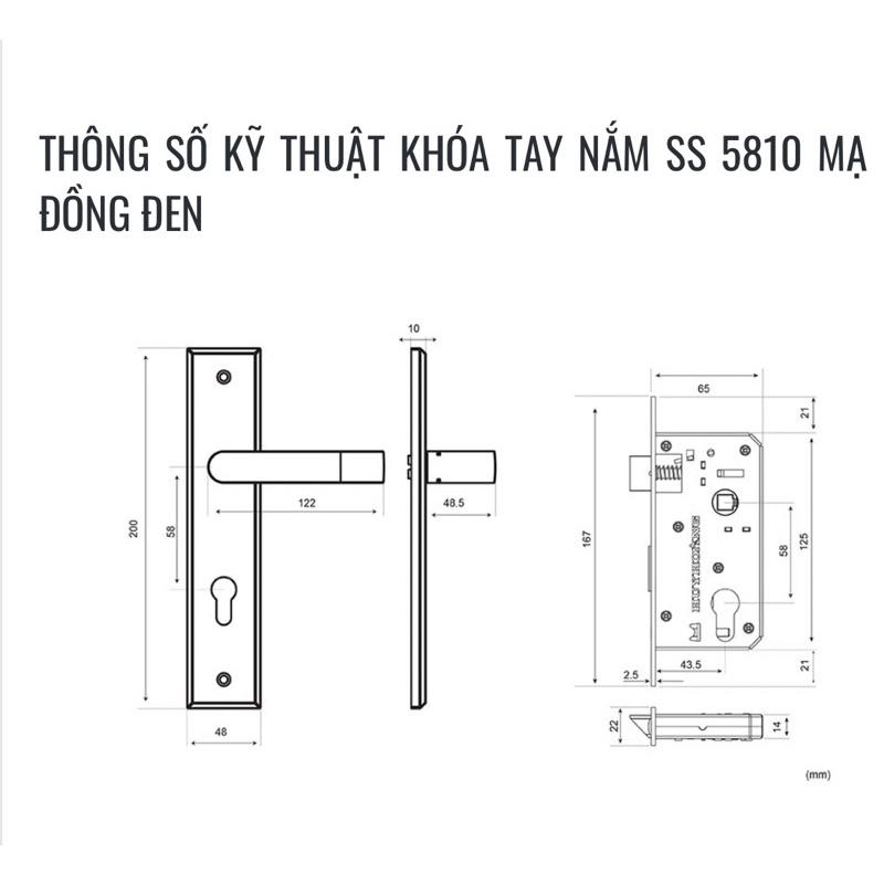 Bộ khóa tay gạt SS5810 mạ đồng đen khóa thông phòng