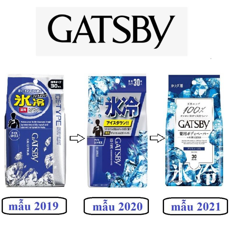 Khăn giấy ướt khử mùi Gatsby Ice Nhật Bản 30 miếng