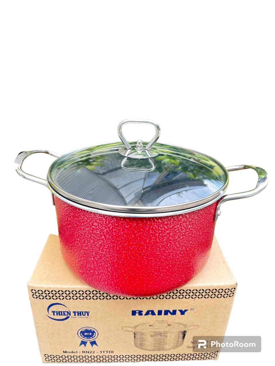 Nồi Nhóm Chống Dính Vân Đá  RAINY Nắp Kính  20cm- Hàng Chính Hãng