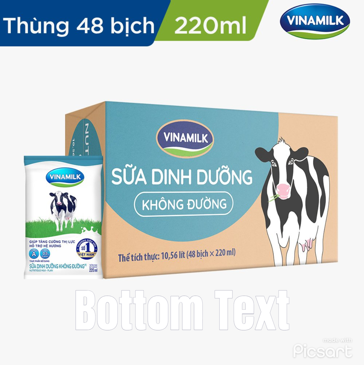 Thùng 48 bịch sữa dinh dưỡng Vinamilk không đường - 220ml x 48 bịch