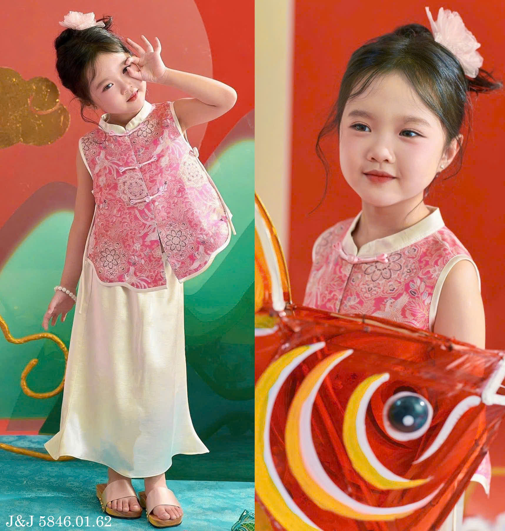 Váy đầm sườn xám cho bé gái diện tết trung thu năm mới 10-40kg gấm lụa mềm mát