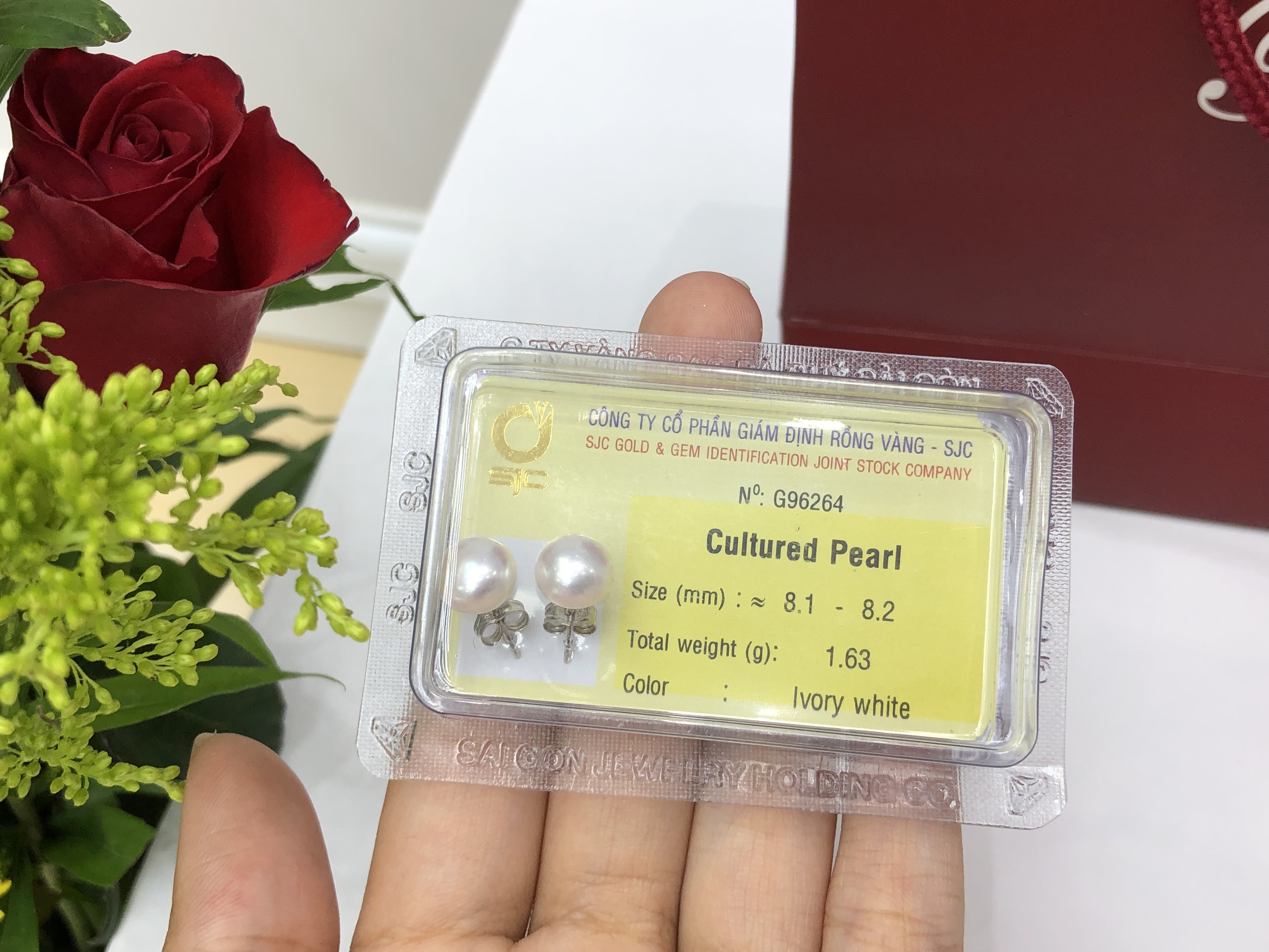 Hoa tai, bông tai ngọc trai thật cao cấp, có giấy kiểm định