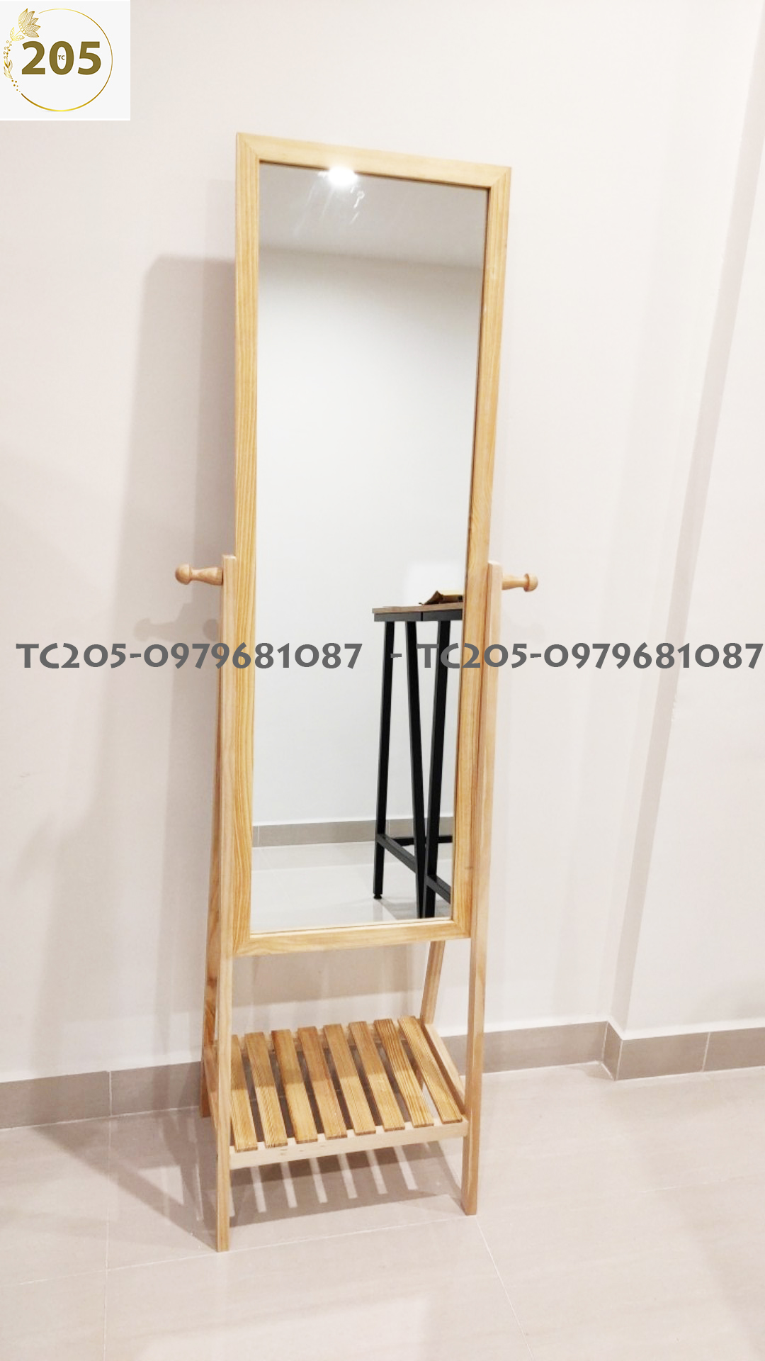 GƯƠNG KỆ ĐỨNG KHUNG GỖ HÀN QUỐC - MIRROR SHELF - D41 X R35 X C160 - 2 MÀU LỰA CHỌN