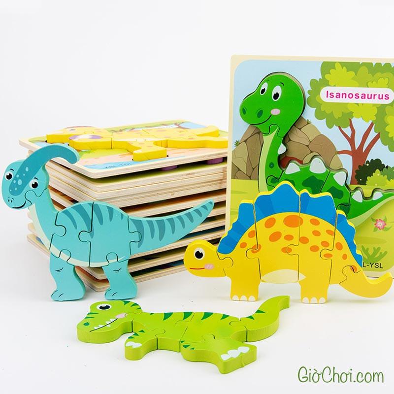Bộ xếp hình khủng long bằng gỗ, Giáo cụ Montessori chủ đề khủng long (6-12 bộ