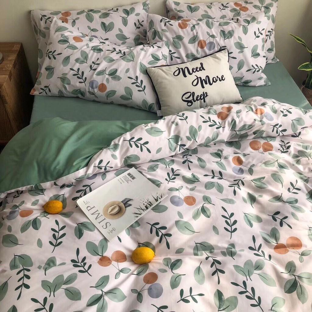Bộ chăn ga gối Cotton poly M2T bedding Quả quất, vỏ chăn mền, drap giường và 2 vỏ gối
