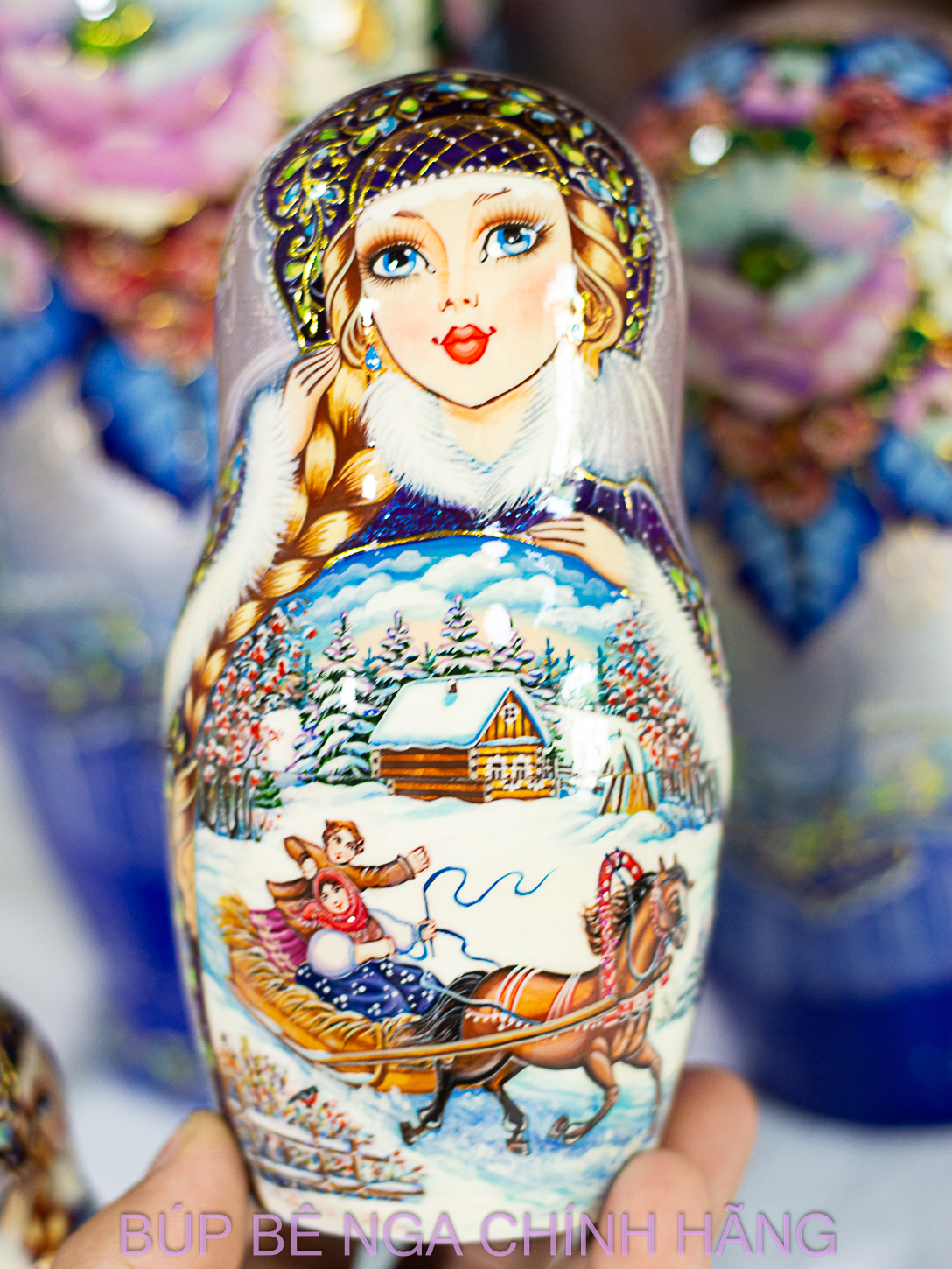 BỘ BÚP BÊ NGA MATRYOSHKA CAO CẤP 10 LỚP 26CM HOA VĂN "LỄ HỘI DÂN GIAN MÙA ĐÔNG" CỰC ĐẸP VÀ SANG TRỌNG