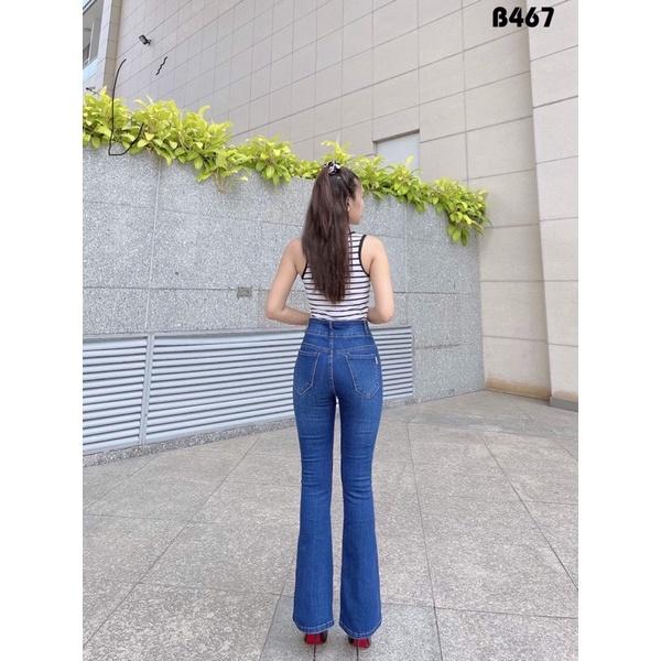 Quần Jeans Nữ Ống Loe Dài Viền Gân Lưng Cao Co giãn