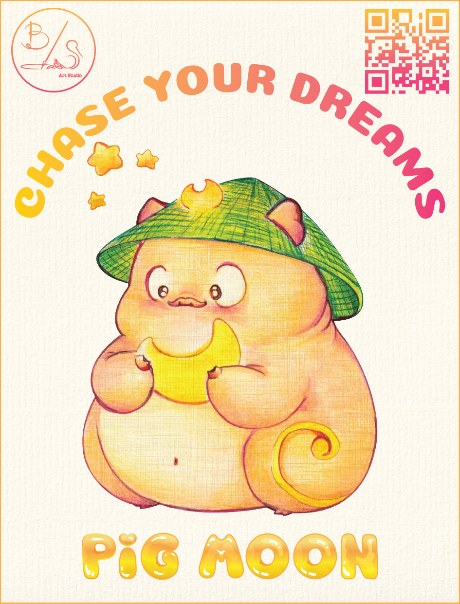 Móc khoá &quot;Pig Moon - Chase Your Dream - Hãy Theo Đuổi Giấc Mơ của Bạn&quot;. Mica trong in 2 mặt - Pig Moon Bookstore - Quà tặng lưu niệm - Biểu tượng Việt Nam
