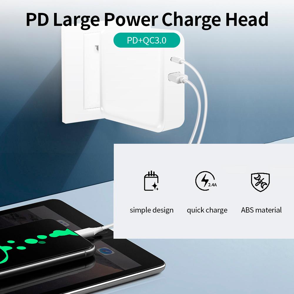 Bộ chuyển đổi di động WLX-i8 2 cổng USB + Bộ sạc Type-C 65W PD + QC3.0 Sạc nhanh cho máy tính bảng / điện thoại