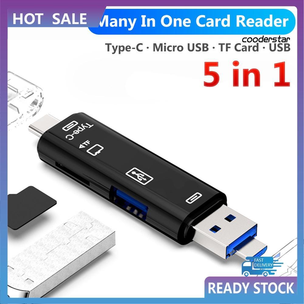 Đầu Đọc Thẻ Nhớ OTG Micro USB Type C TF 5 Trong 1 Đa Năng Cho Android Và Máy Tính Bàn