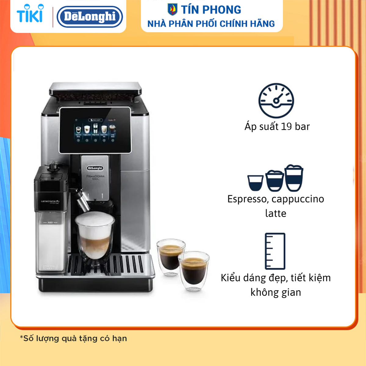 Máy pha cafe Delonghi ECAM610.75.MB - Áp suất bơm : 19 - Điều khiển qua ứng dụng điện thoại - Hàng chính hãng