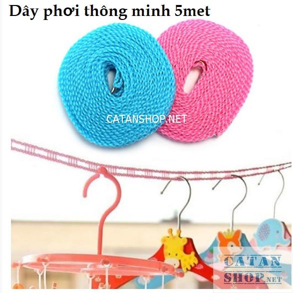 Dây phơi đồ thông minh dài 5m có lỗ chống trượt, tiết kiệm không gian GD412-DayPhoiDo ( ngẫu nhiên)