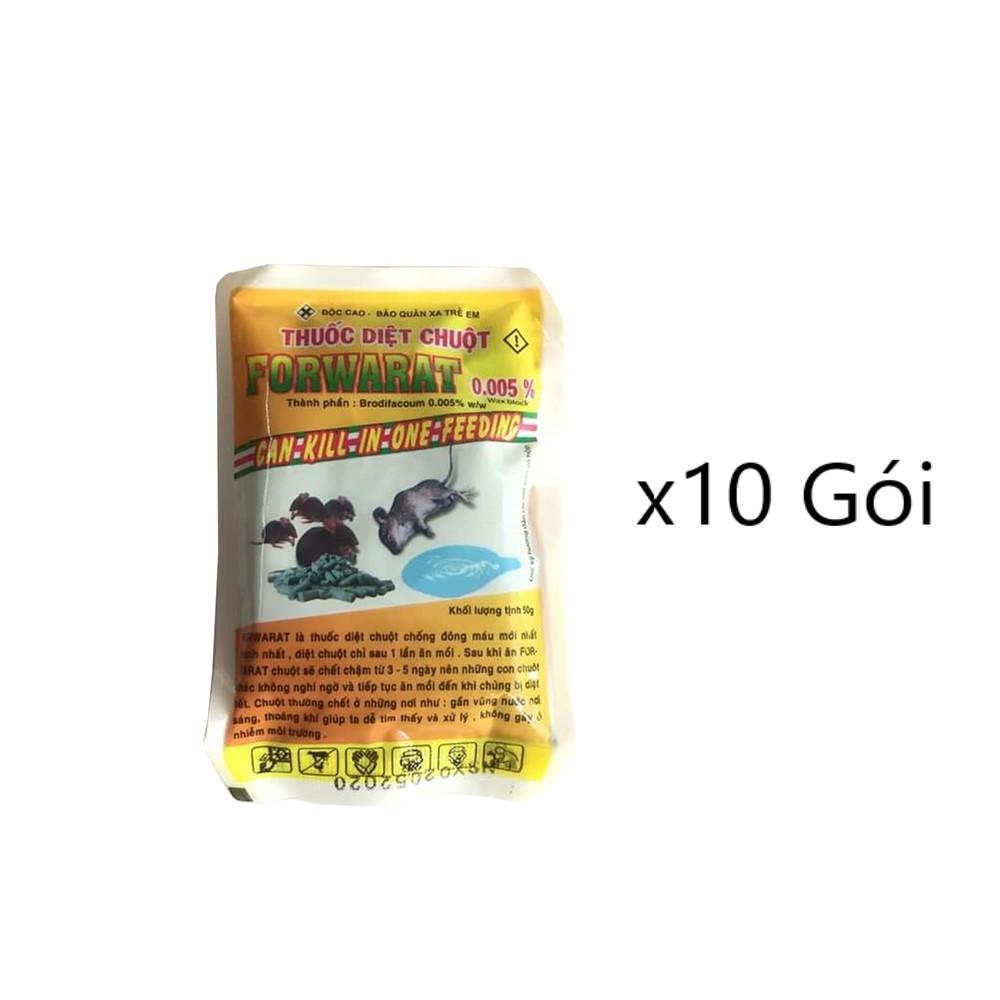 THUỐC DIỆT CHUỘT FORWARAT 0.005% - (10 gói, 50g/gói) Sử dụng ngay, không cần trộn mồi, An toàn cho người và vật nuôi