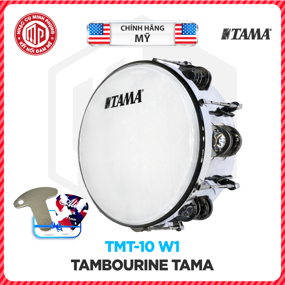 Trống lắc tay/ Lục lạc gõ bo/ Tambourine TAMA TMT-10 W1 - Màu trắng đục - Hàng chính hãng