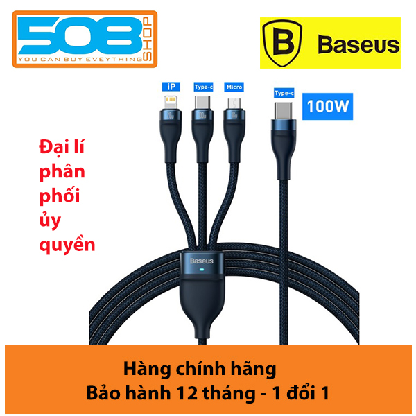 Cáp sạc nhanh đa năng 3 đầu Baseus Flash Series II 3in1 Fast Charging Cable (USB-A+ Type C to Micro + L + Type C, 100W) -Hàng chính hãng