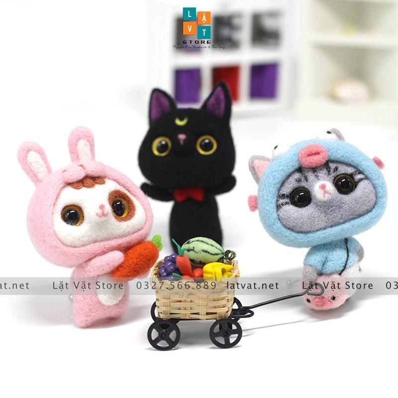 Bộ len chọc Mèo Mộng Mơ có hướng dẫn, needle felting cat, quà tặng handmade ý nghĩa