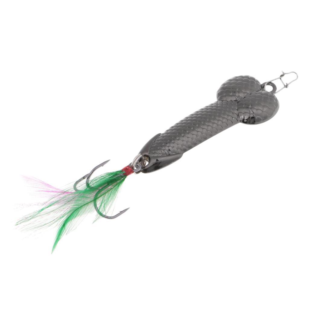 2 Counts Metal Fishing Lure Spoon with Feather Treble Hook Saltwater