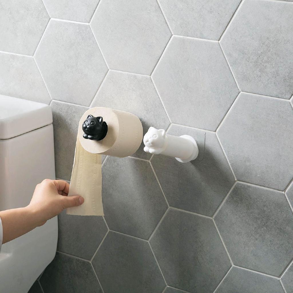 Giá treo cuộn giấy vệ sinh gắn tường khắc hình mèo ngộ nghĩnh thú vị