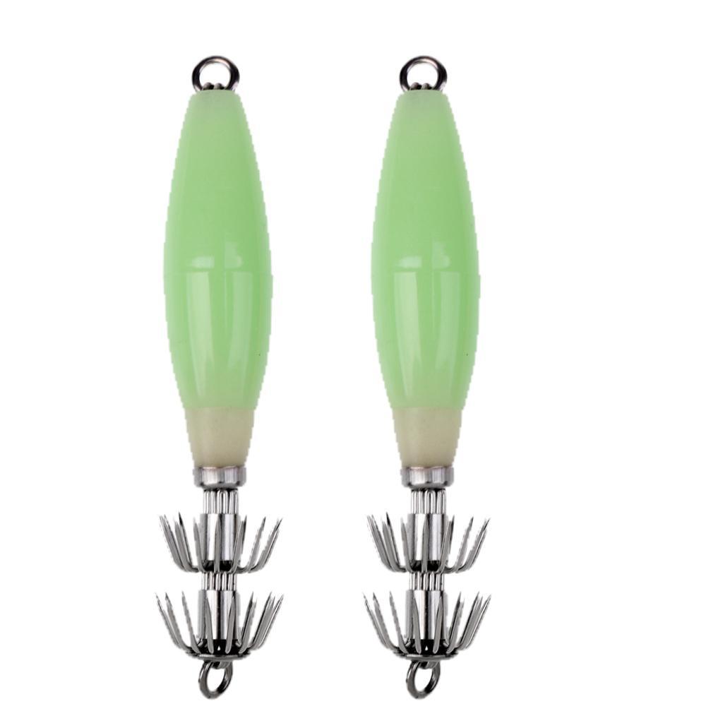 2pcs Luminous Octopus Squid Jig Hook 9.5cm/17g Saltwater Fishing Lure Bait