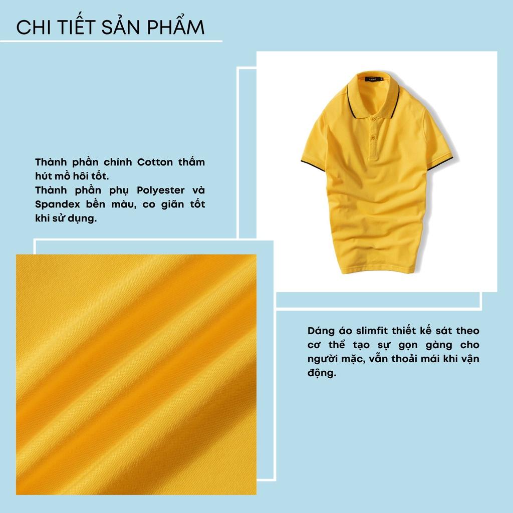 Áo polo nam ADINO màu vàng phối viền vải cotton co giãn dáng công sở slimfit hơi ôm trẻ trung AP74