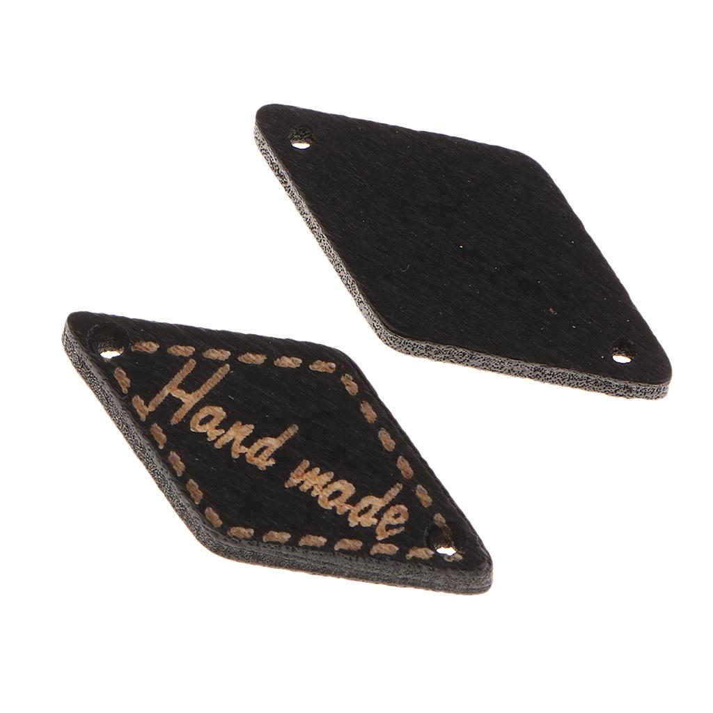 200 Pcs Wooden Handmade Design Tag Button Sewing Crafts Supplies Black Brown