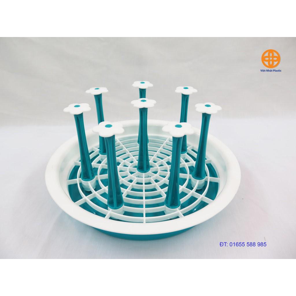 Giá cắm cốc nhựa Việt Nhật tròn 8 que cắm | Khay úp ly cốc có rãnh thoát nước