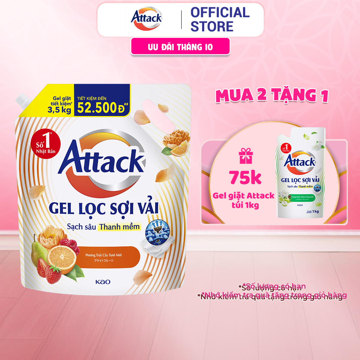 Gel Giặt Attack Hương Trái Cây Tươi Mát Túi 3.5Kg
