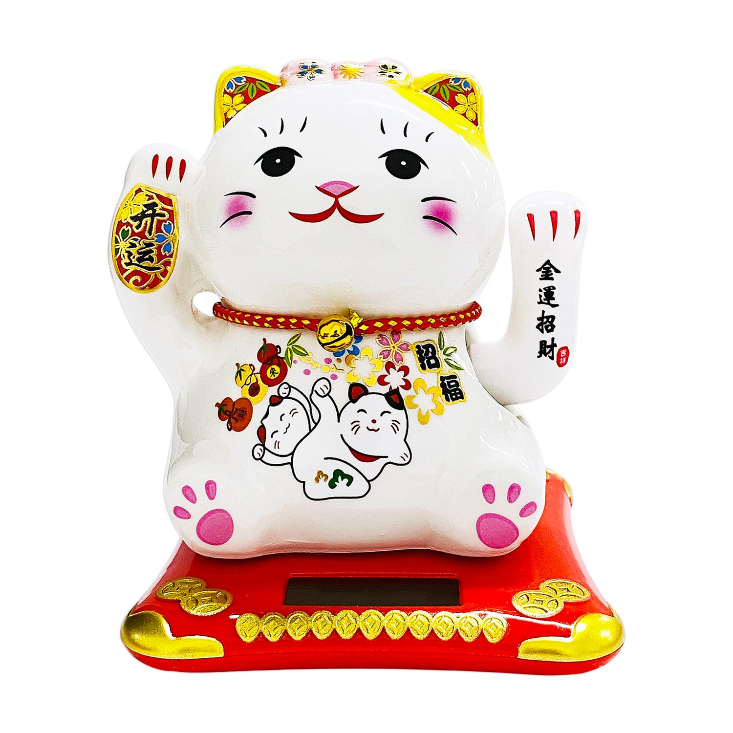 Tượng Mèo Thần Tài Vẩy Tay 12 cm - Trang Trí Tết - T87 - Tai Mèo Màu Vàng