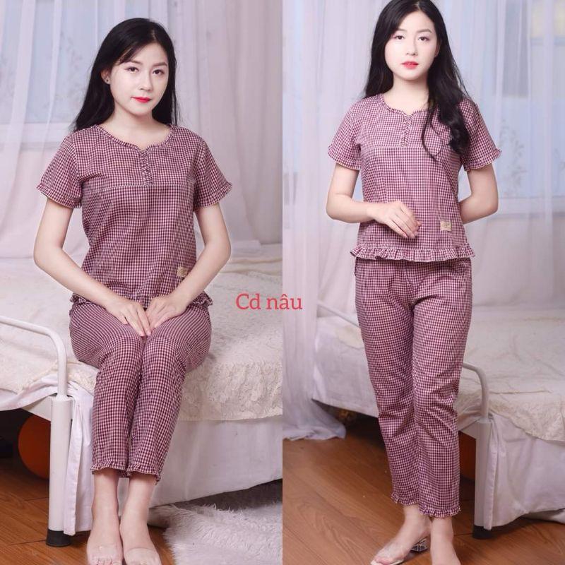 Đồ bộ mặc nhà nhún bèo xinh kẻ
