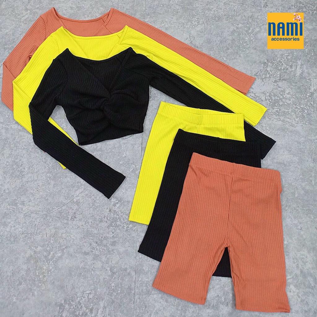 SET ÁO TAY DÀI XOẮN NGỰC KÈM QUẦN NGỐ LỬNG ÔM BODY QUYẾN RŨ GỢI CẢM - QANU444
