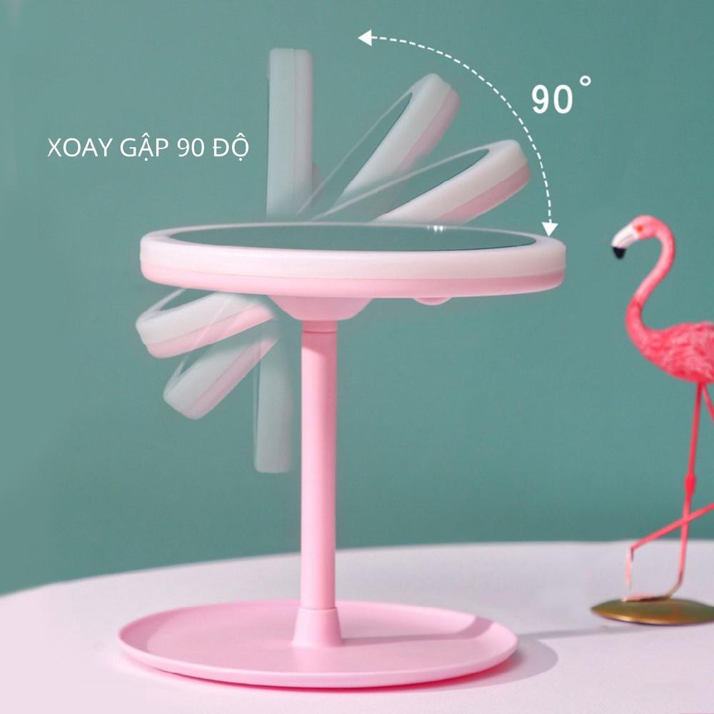 Gương Để Bàn Trang Điểm Có Đèn Led Cảm Ứng 3 Chế Độ Ánh Sáng Gương MakeUp