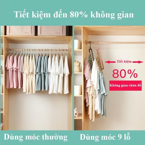 Móc nhựa phơi đồ treo quần áo 9 lỗ thông minh xoay 360 độ tiết kiệm không gian màu hồng xanh