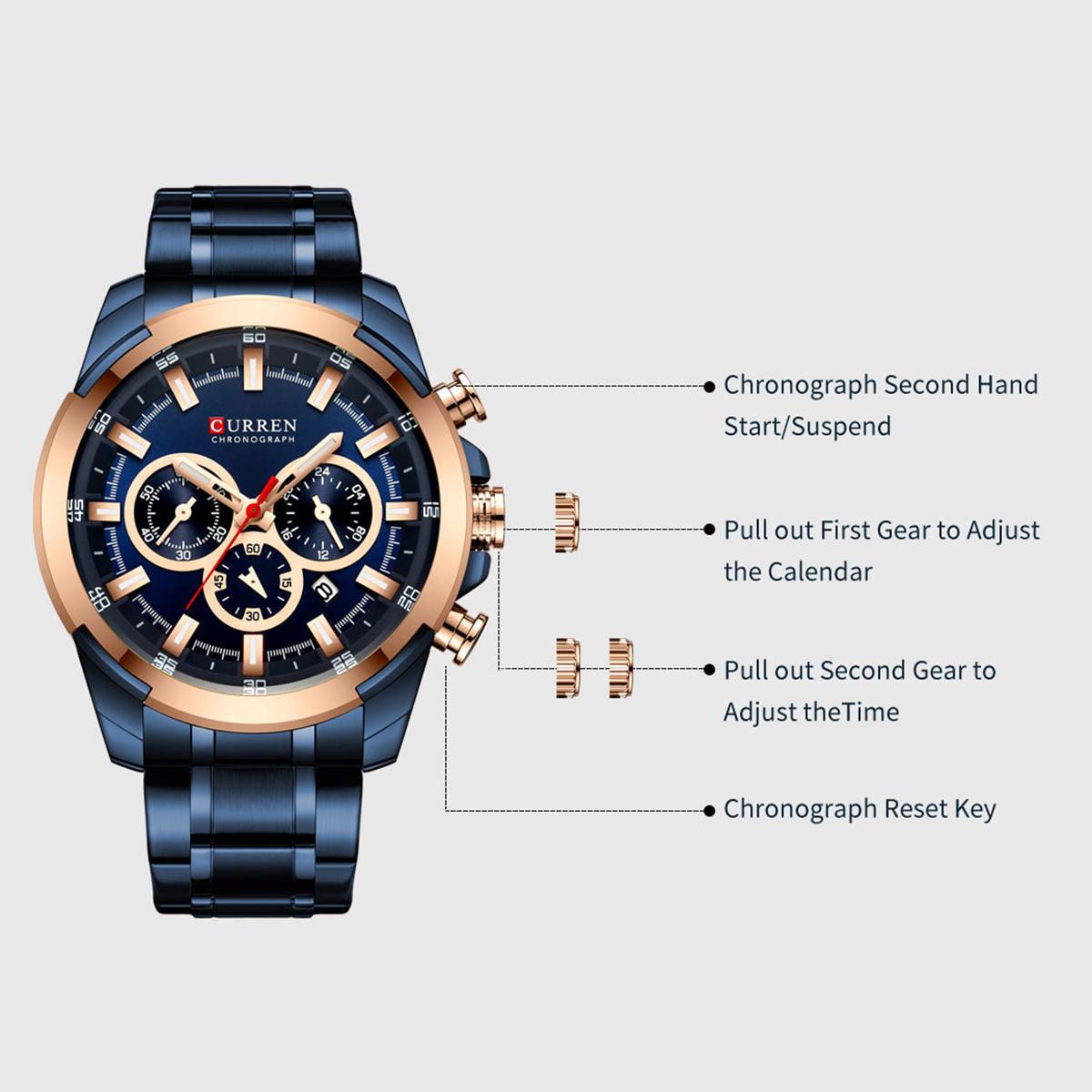 Đồng hồ đeo tay Quartz Man CURREN 8361 dành cho nam Đồng hồ có lịch chỉ ngày dạ quang chống thấm nước