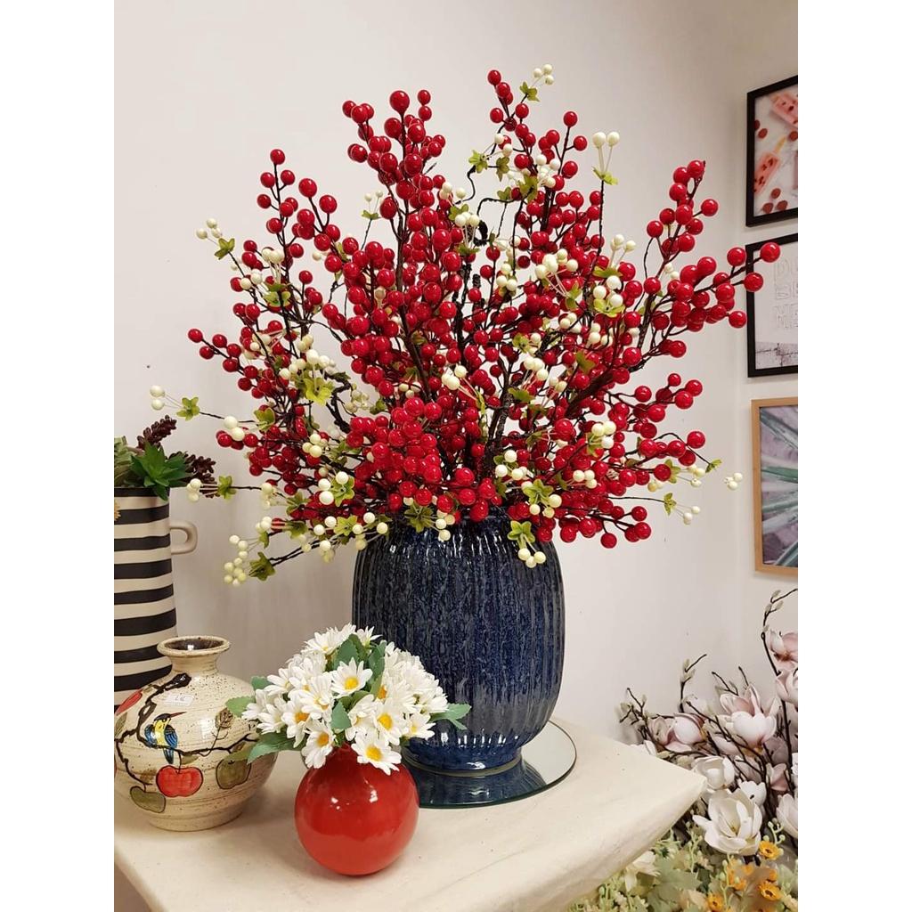 Combo 5 cành đào đông đỏ tài lộc phú quý trang trí nhà cửa, văn phòng, decor phòng khách, nhà hàng sang trọng Flowermini