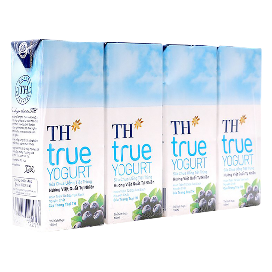 Thùng Sữa Chua Uống Tiệt Trùng Hương Việt Quất Tự Nhiên TH True Yogurt (180ml x 48 Hộp)