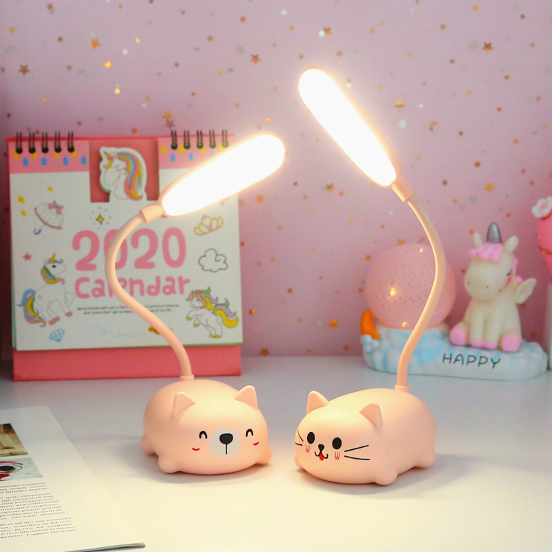 Đèn led để bàn sạc usb hình thú dễ thương - Mèo - Xanh mint