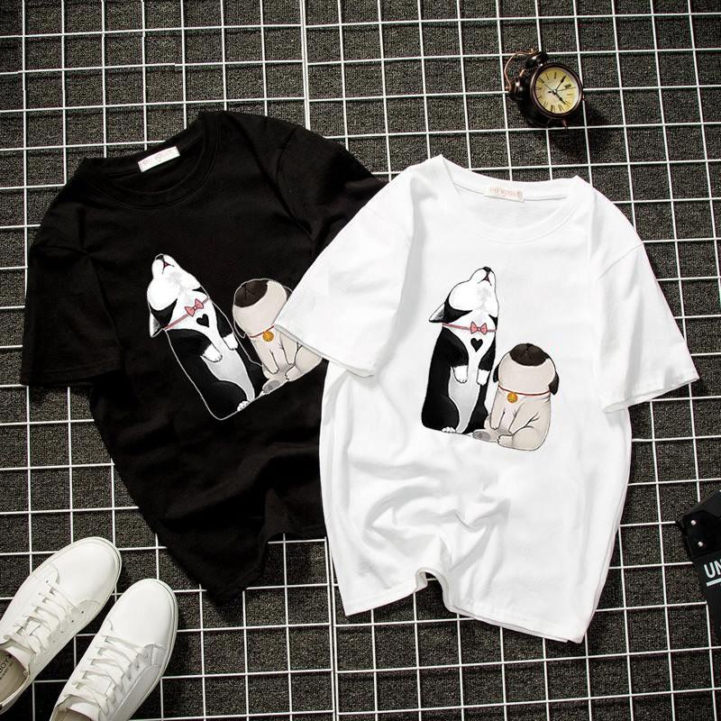 Áo thun unisex form rộng cún pug và cún alaska dễ thương vải dày mịn 2019T2131