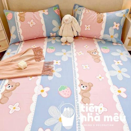 Bộ Ga Gối Cotton Hàn m6/m8/2m - Tiệm Nhà MêuSet 3 Món Ga + 2 Vỏ Gối Cotton 100% Nhiều Mẫu Dễ Thương