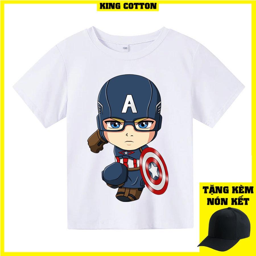 Áo thun trẻ em đội trưởng mỹ chibi 4 màu Có size người lớn, King Cotton