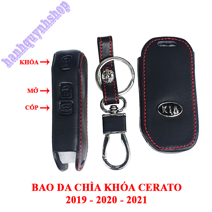 Bao da chìa khóa Creato 2019 2020 2021 màu đen chỉ đỏ tặng kèm móc