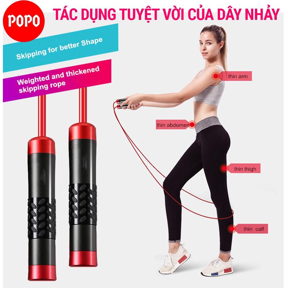 Dây nhảy giảm cân thế hệ mới, tay cầm bằng nhôm có nốt sần chống trượt, dây nhảy thể thao 3m tặng kèm túi đựng TS62 POPO