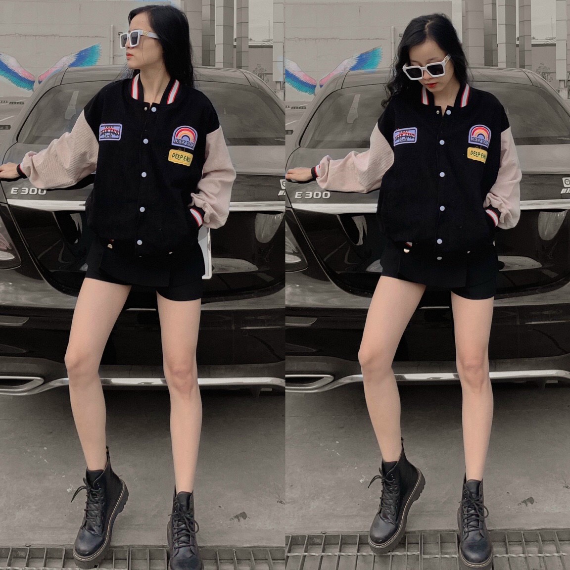 Áo khoác bomber unisex chất nhung form rộng Thêu Deep End phong cách ulzzang