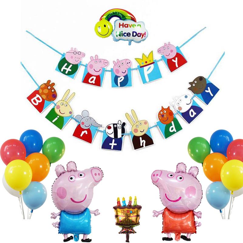 Combo bong bóng và dây treo sinh nhật heo Peppa