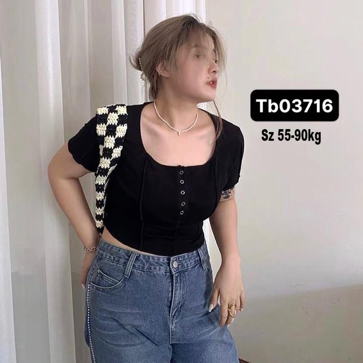 Áo croptop nữ tay ngắn bigsize 55-90kg kimfashion, Croptop bigsize vạc bầu co giãn phong cách Hàn Quốc ATN01