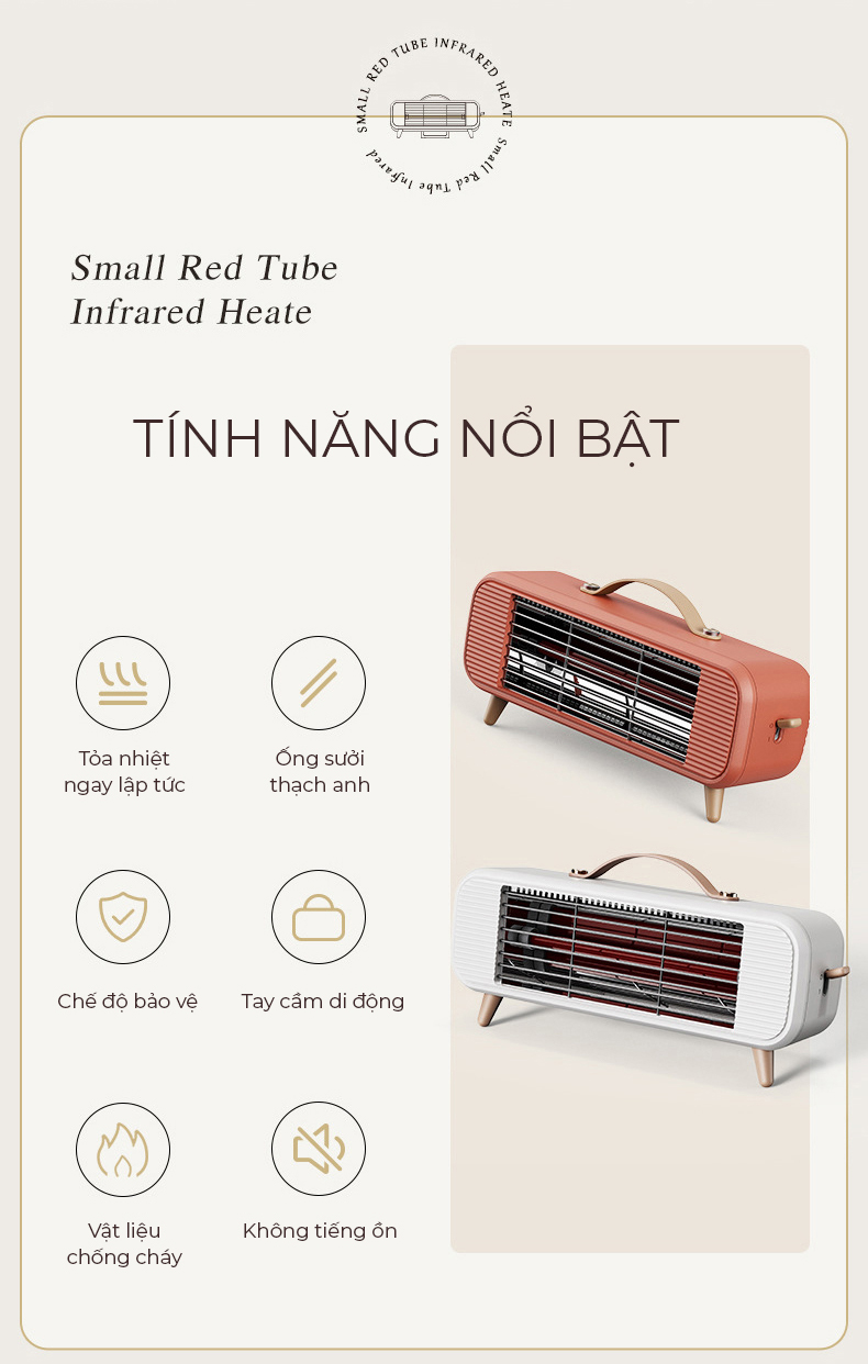 Máy sưởi phòng hồng ngoại 350W sưởi ấm cực nhanh, nhỏ gọn, sưởi ống thạch anh, an toàn chống cháy-Hàng nhập khẩu