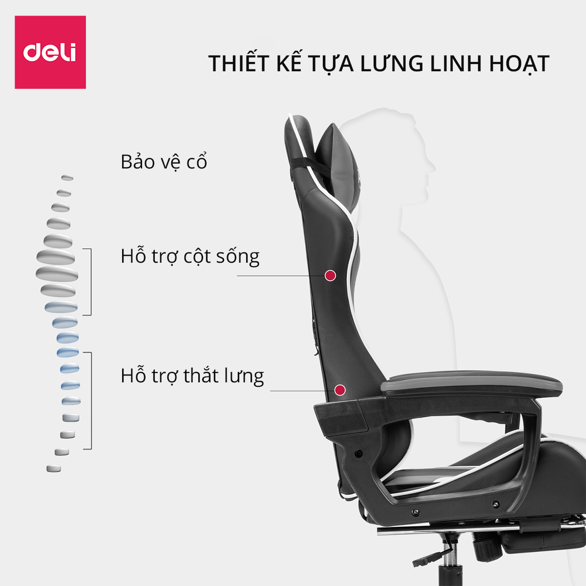 Ghế Gaming Chơi Game Deli - Bọc Da Cao Cấp - Có Gác Chân Thông Minh - Phù Hợp Game Thủ Văn Phòng Làm Việc Học Sinh Gối Tựa Lưng - Hàng Chính Hãng - E4927