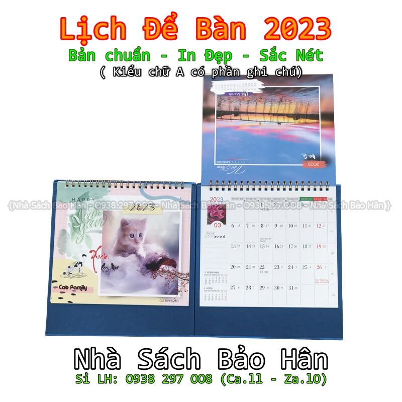 Lịch để bàn 2023 (kiểu chữ A có dải note ghi chú ngày, tuần,) đủ ngày âm dương (mẫu ngẫu nhiên, nowship)