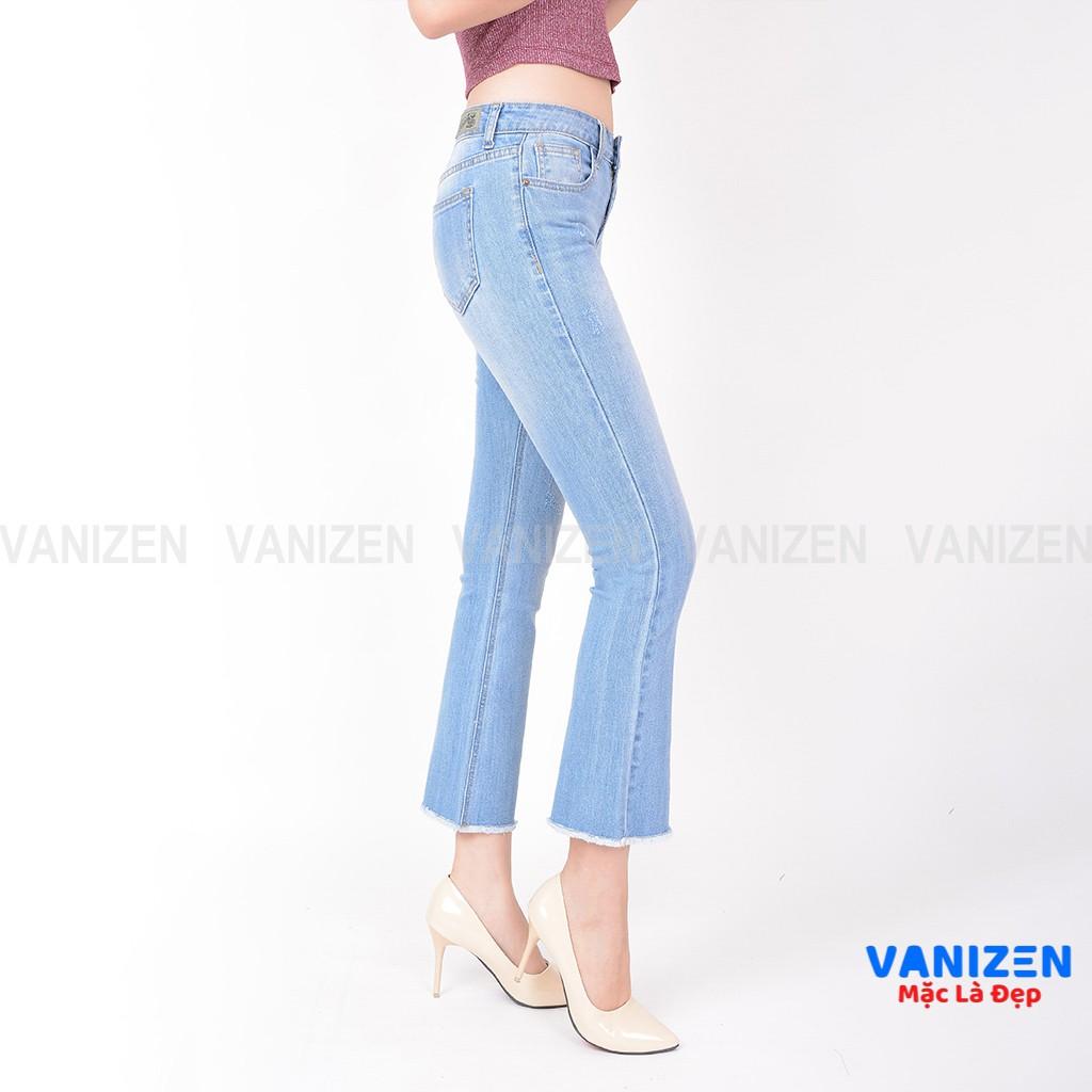 Quần jean nữ ống loe đẹp lưng cao cạp cao xước nhẹ hàng hiệu cao cấp mã 409 VANIZEN